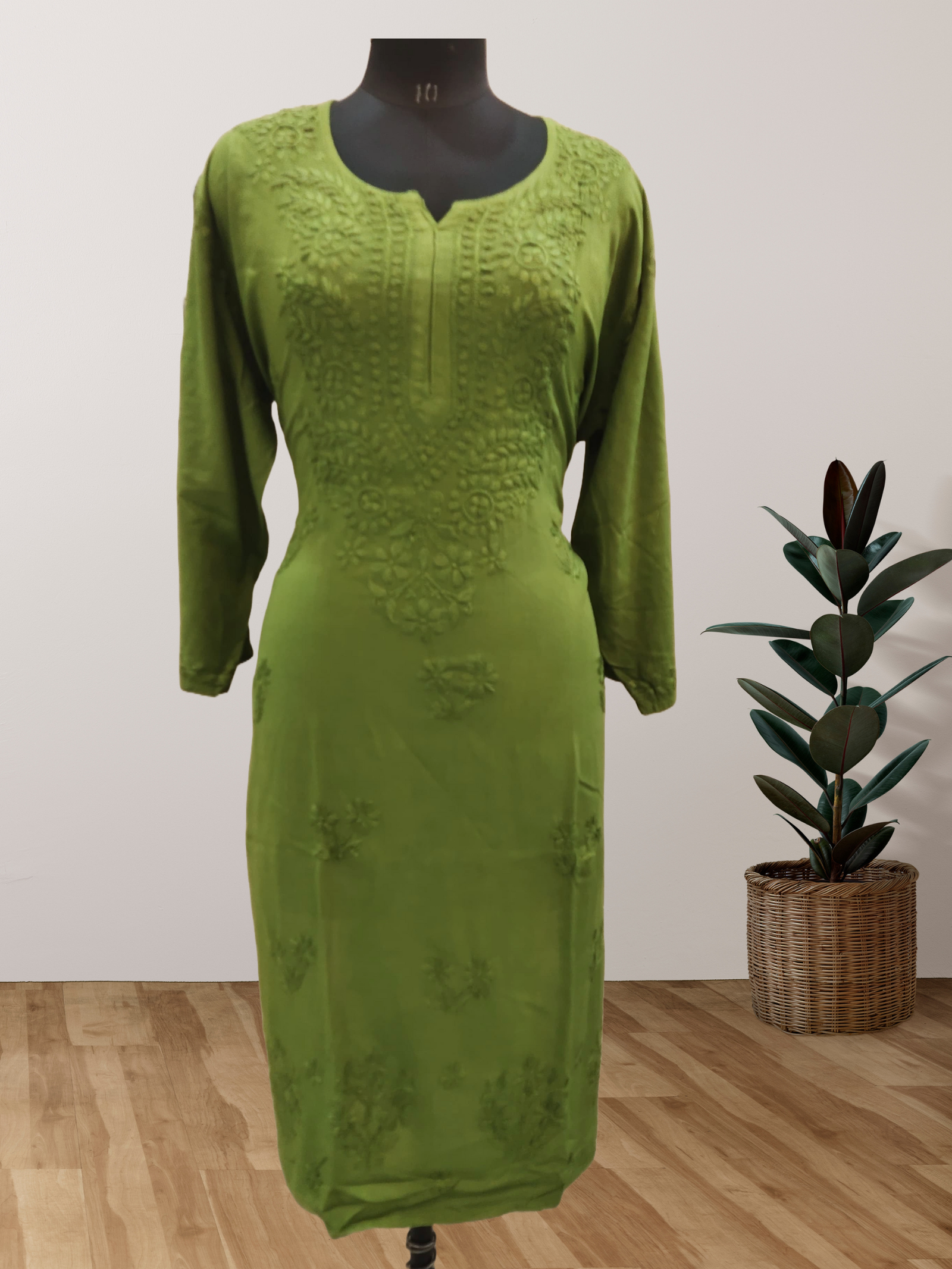 1 Rayon Ton To Tone Kurti With Lucknowi Chikankari Handwork