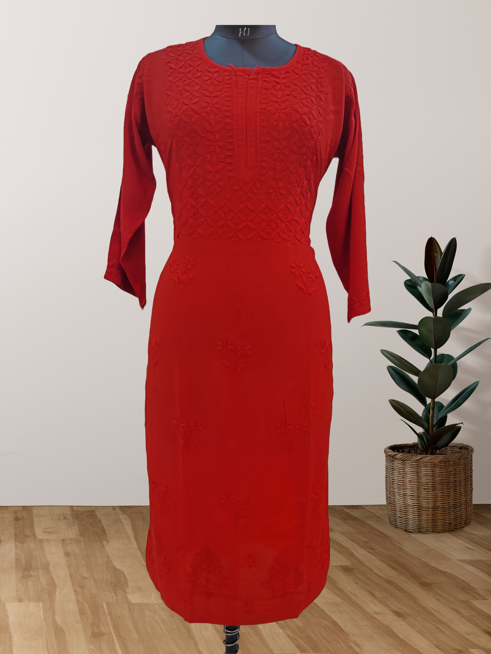 8 Rayon Ton To Tone Kurti With Lucknowi Chikankari Handwork