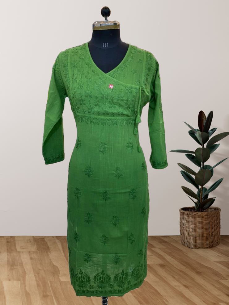 Linen Angrakha Kurti With Lucknowi Chikankari Handwork