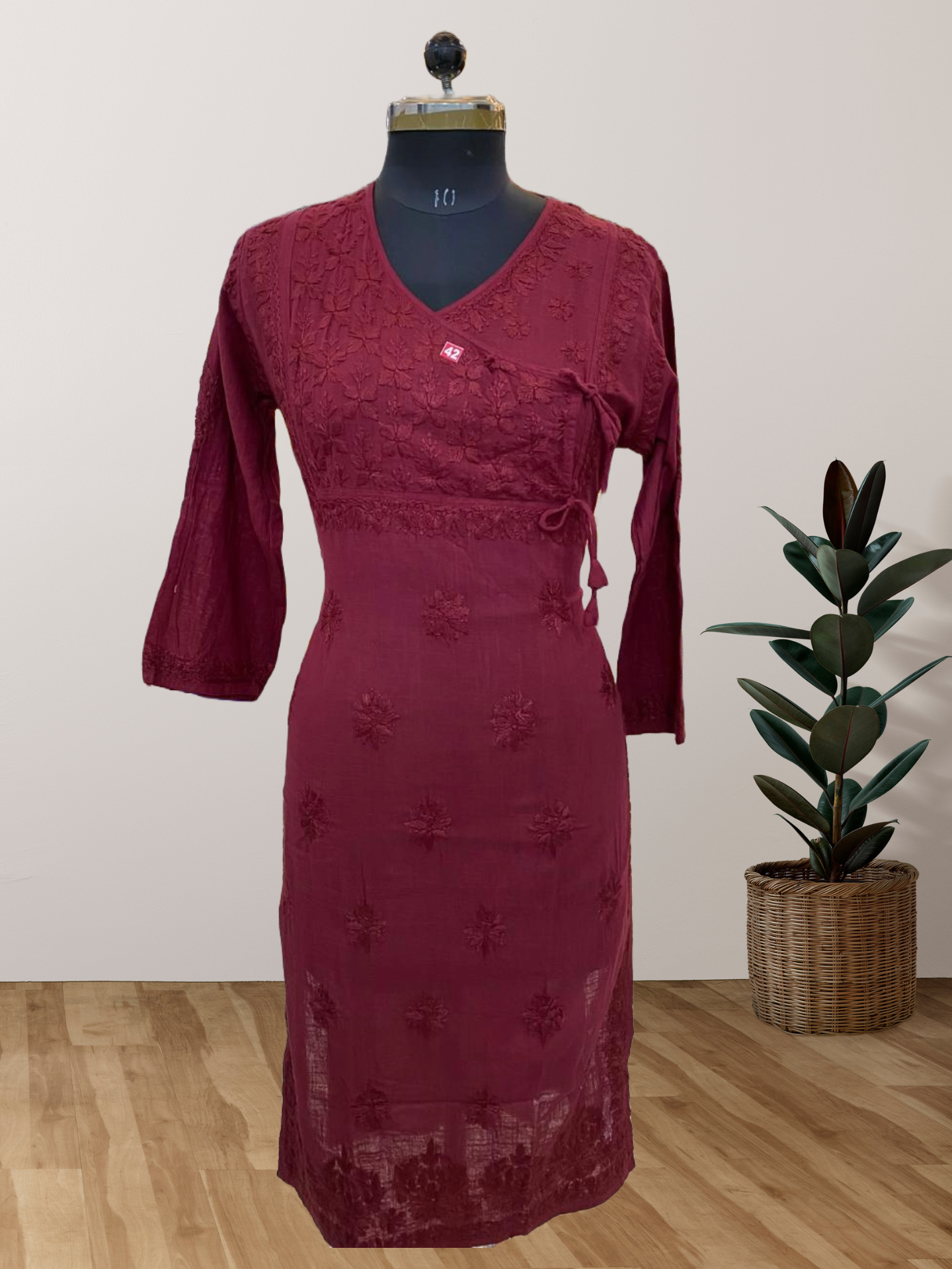 Linen Angrakha Kurti With Lucknowi Chikankari Handwork Linen Angrakha Kurti With Lucknowi Chikankari Handwork