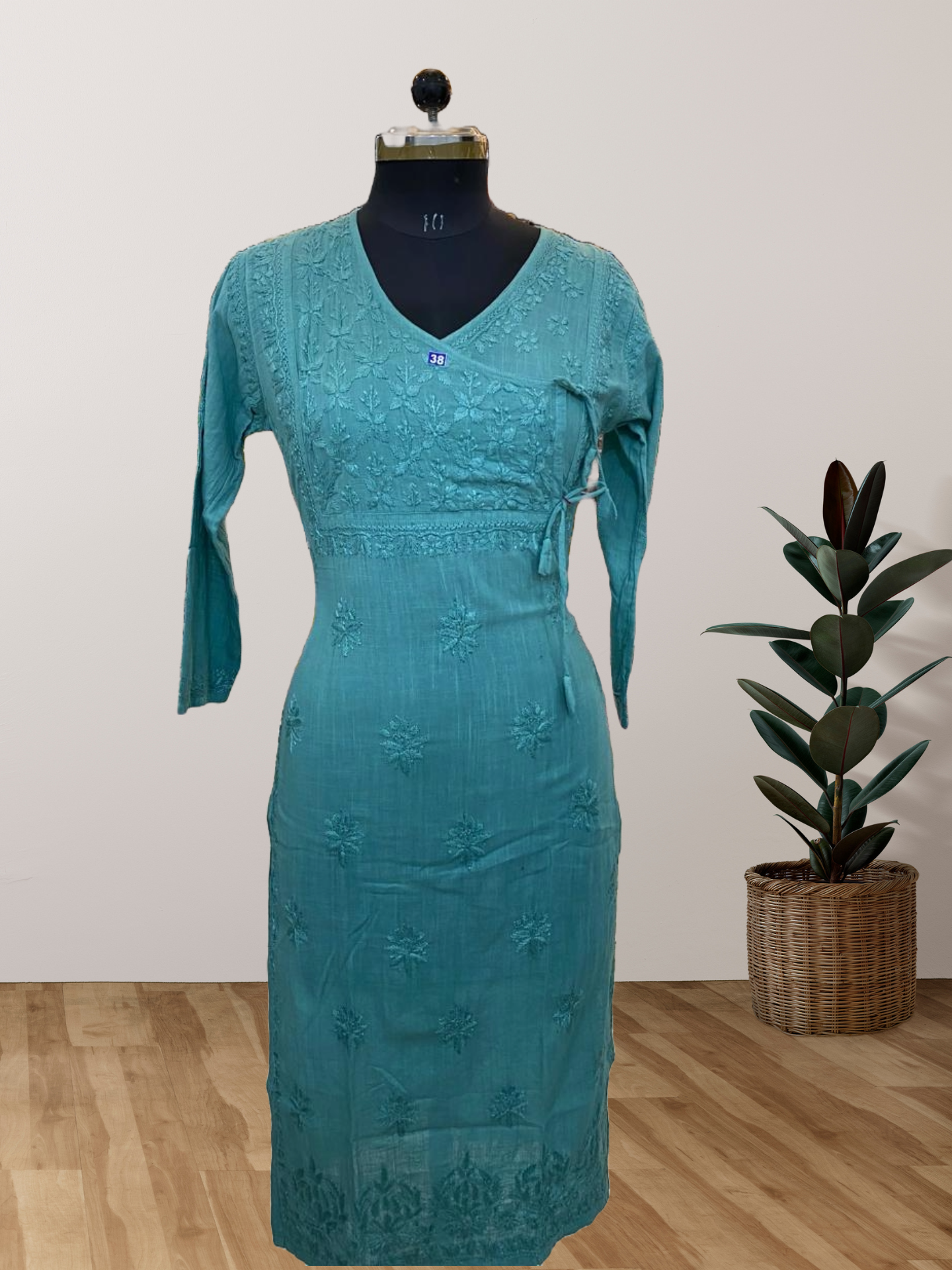 Linen Angrakha Kurti With Lucknowi Chikankari Handwork Linen Angrakha Kurti With Lucknowi Chikankari Handwork