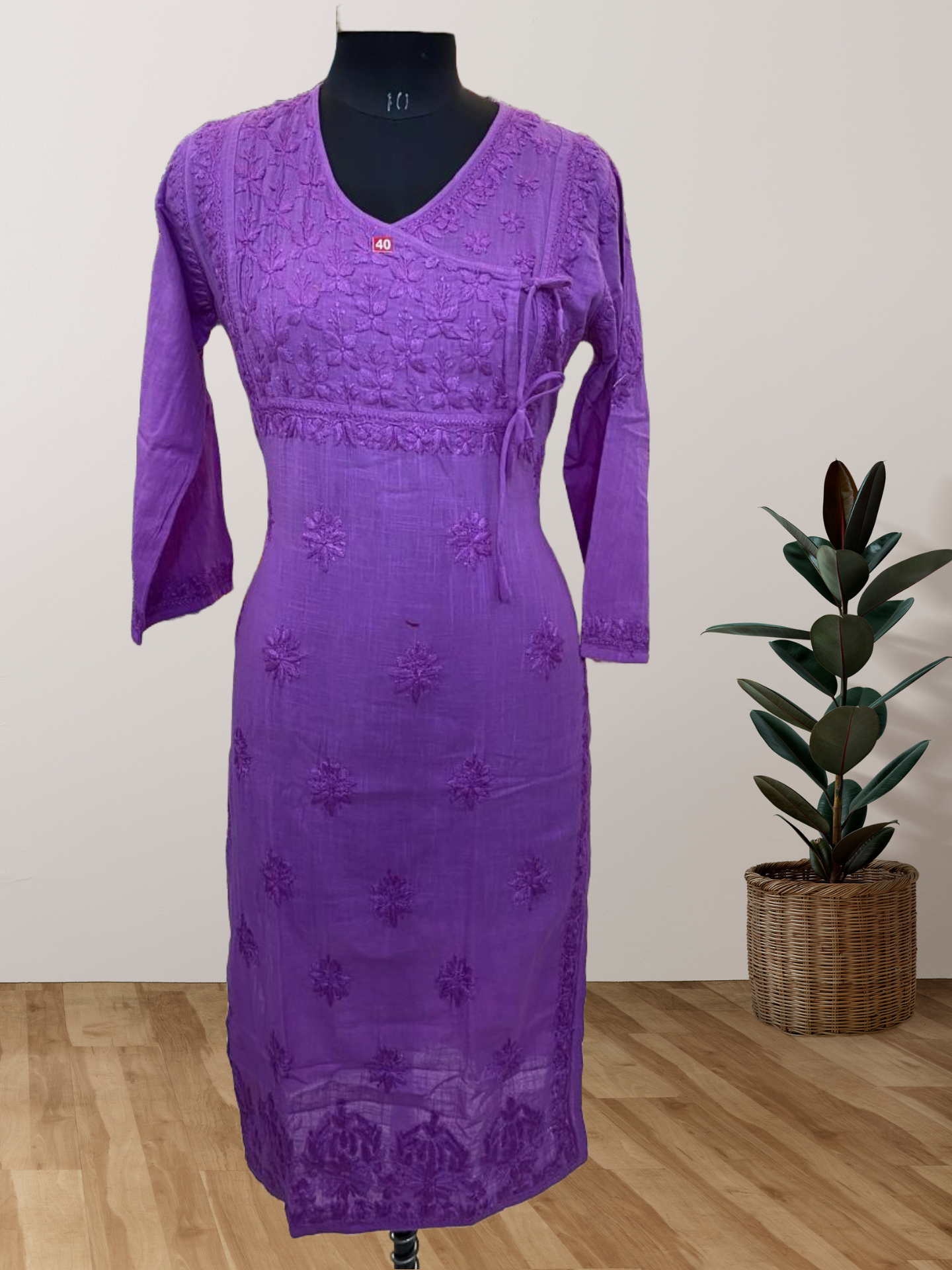 Linen Angrakha Kurti With Lucknowi Chikankari Handwork Linen Angrakha Kurti With Lucknowi Chikankari Handwork