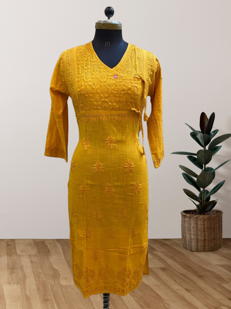 Linen Angrakha Kurti With Lucknowi Chikankari Handwork