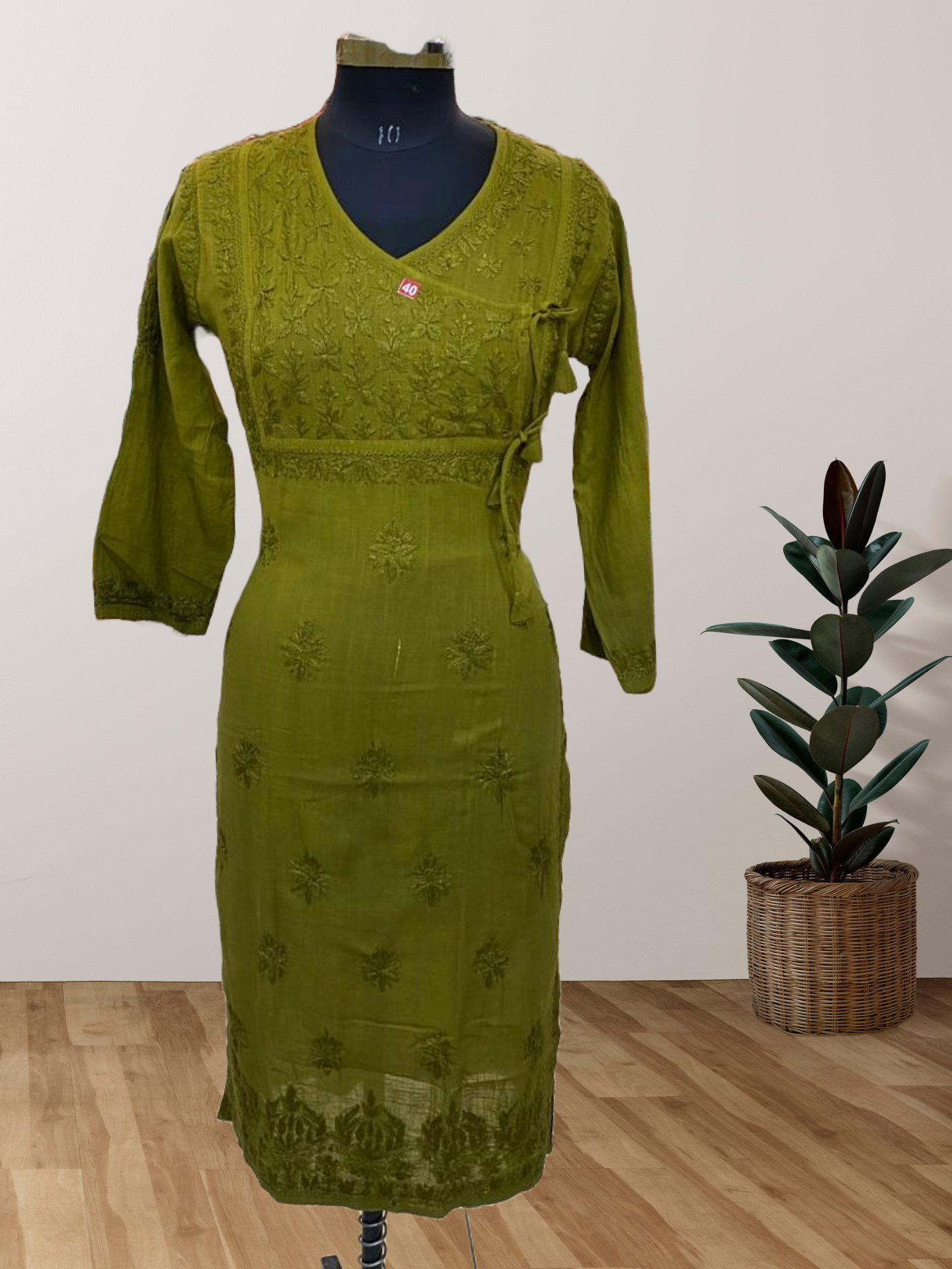 Linen Angrakha Kurti With Lucknowi Chikankari Handwork Linen Angrakha Kurti With Lucknowi Chikankari Handwork